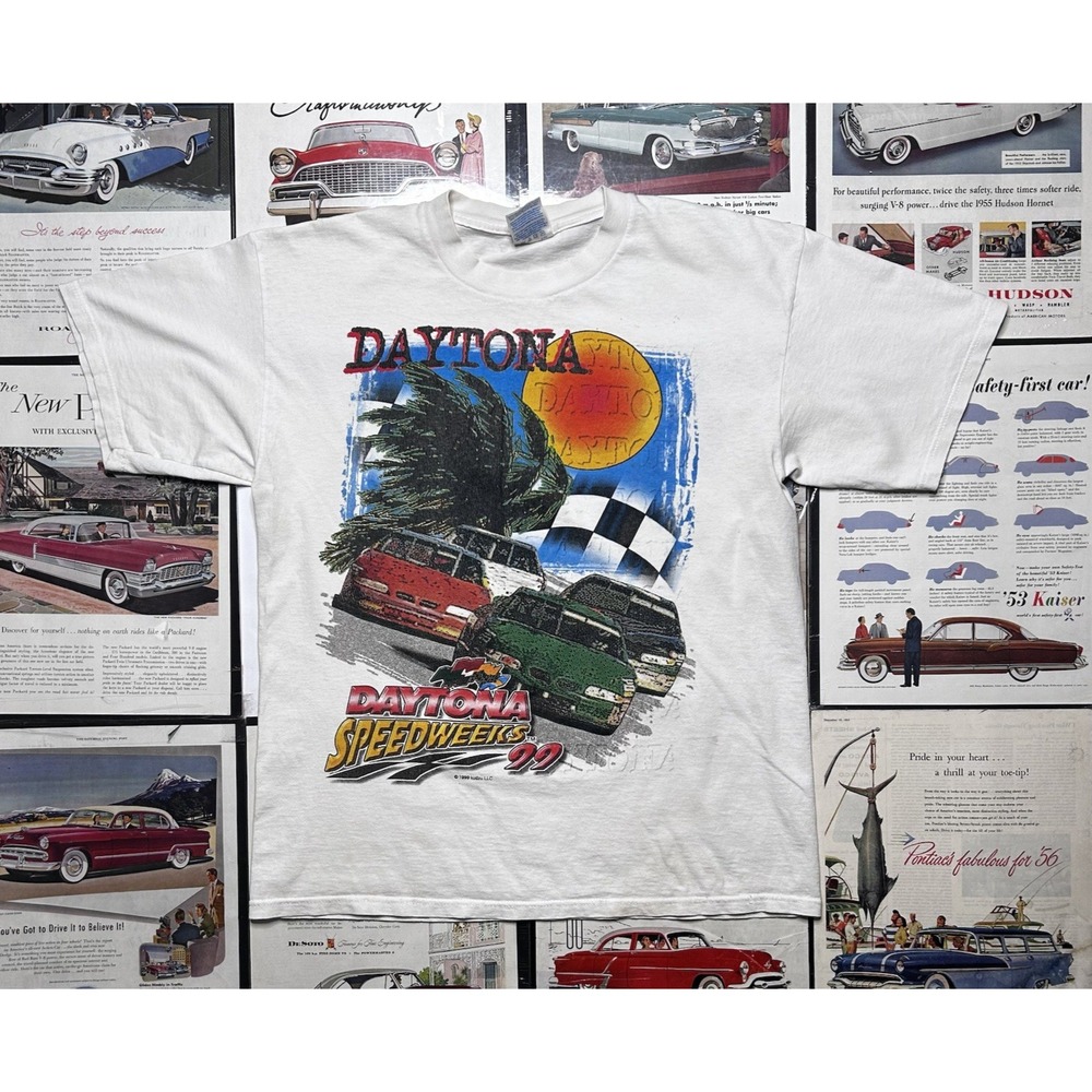 Vintage 1999 Daytona Speedweeks NASCAR T-Shirt Men L Gildan Heavy Cotton Racing